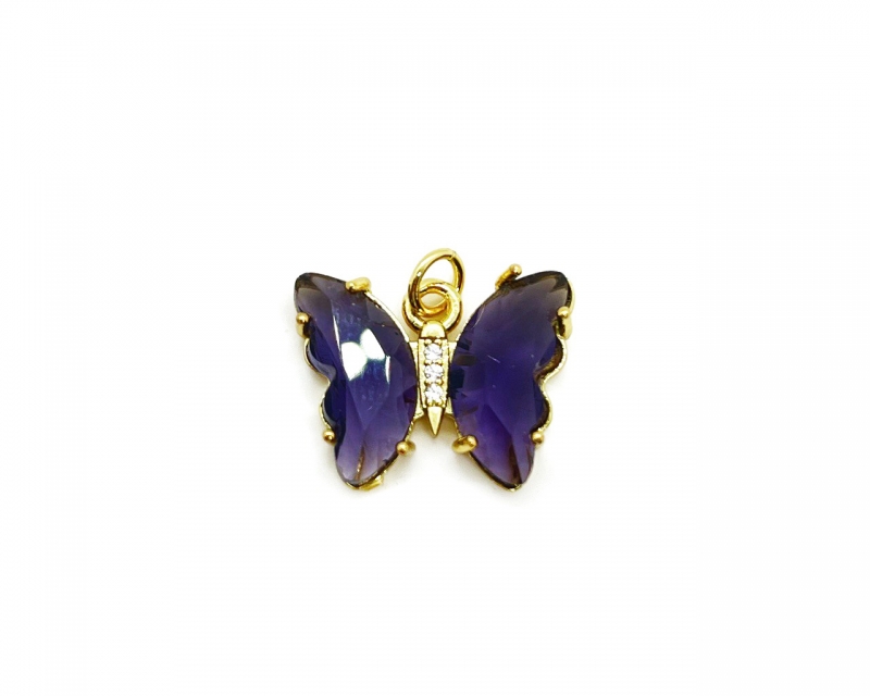 Подвеска Бабочка фиолетовая с фианитами цвет золото размер 15*19мм Золотой