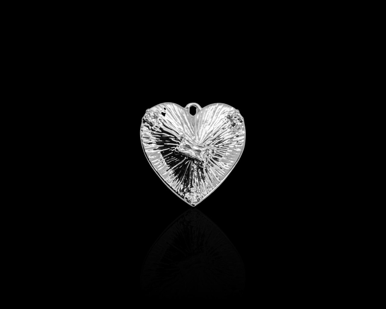 Подвеска сердце с фианитами цвет серебро 15мм
